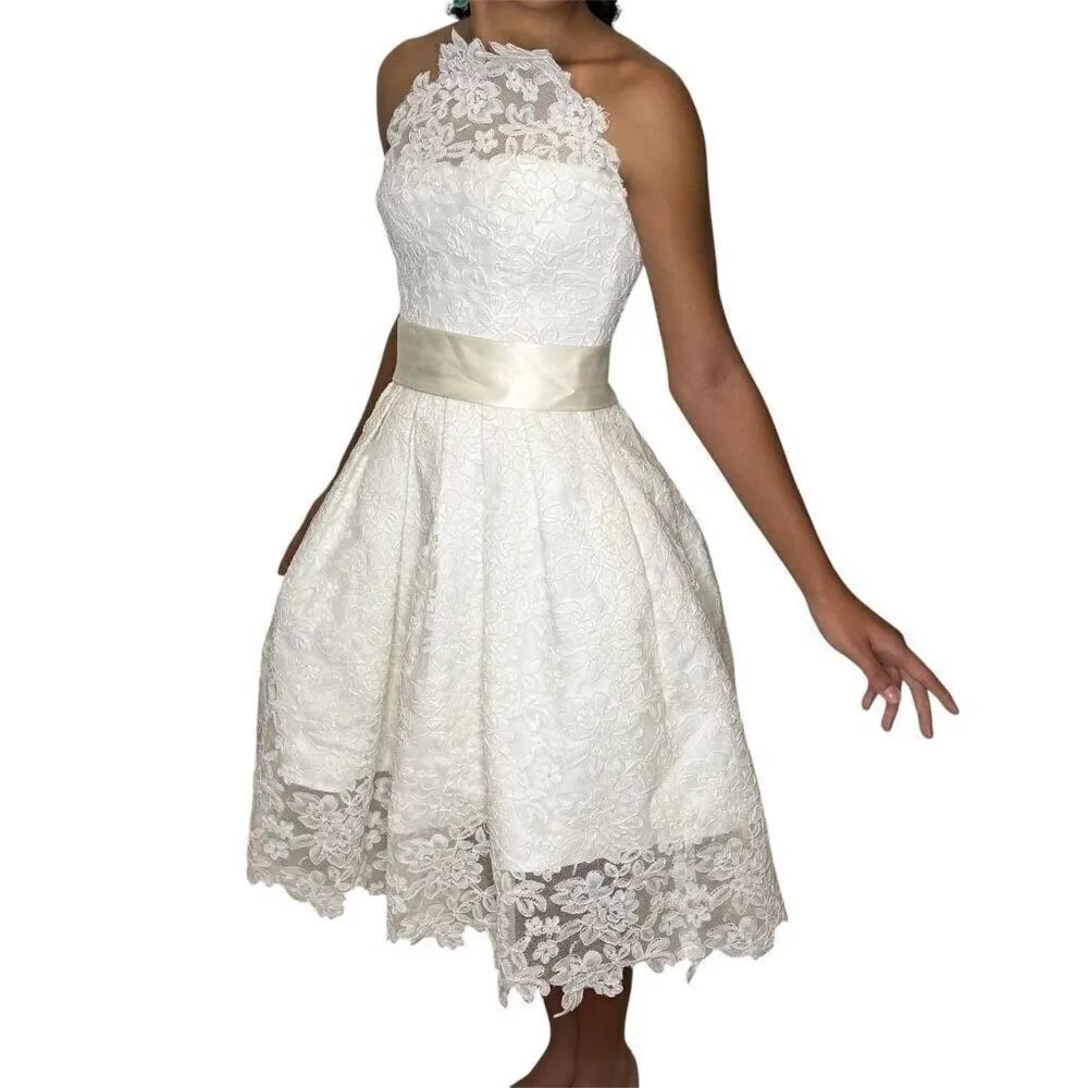 Legends by Romona Keveza 100% Silk Lace Overlay Strapless Wedding Gown Short Kne